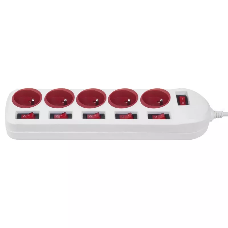 Extensão de alimentação Maclean, 5 tomadas, com interruptores, 250VAC/10A, 1.5m, MCE204 R/W