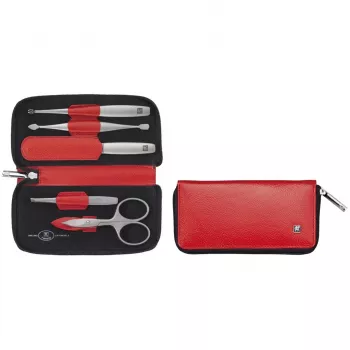 Conjunto de manicure ZWILLING Twinox Viagem 5 peças com estojo de couro vermelho
