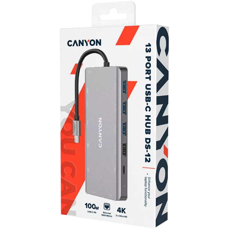 Canyon HUB USB 13 em 1 USB-C 2xHDMI 4xUSB 2xUSB-C CRJ45VGA Retail