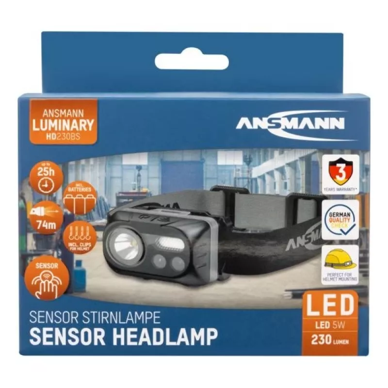 Lanterna de cabeça LED ANSMANN ANS 1600-0386 — a pilhas, iluminação compacta mãos-livres