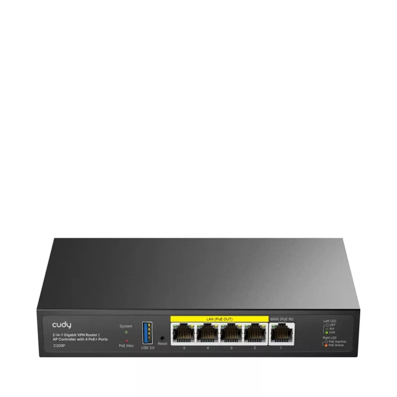 Router Wi-Fi Cudy C200P dual-band 300 Mbit/s, Gigabit Ethernet, USB 3.0, caixa metálica