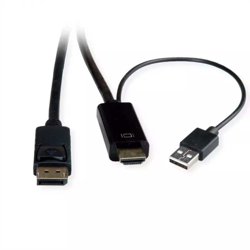 ROTRONIC-SECOMP Roline - Cabo de vídeo - HDMI, USB (apenas alimentação) macho para DisplayPort macho - 2 m - blindado - preto - suporta 4K 60 Hz (384