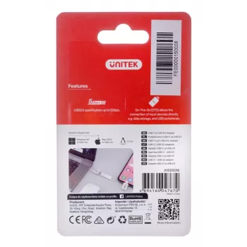 Adaptador UNITEK USB-C-USB-A 3.1 GEN1, M/F, A1025GNI