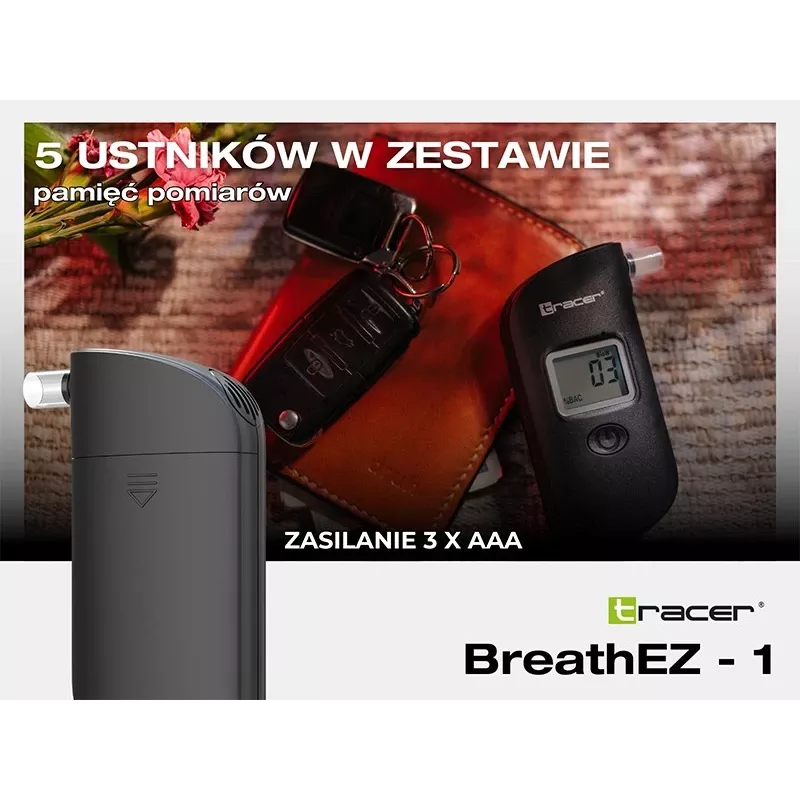 Alcoolímetro de semicondutor Tracer BreathEZ-1, preto