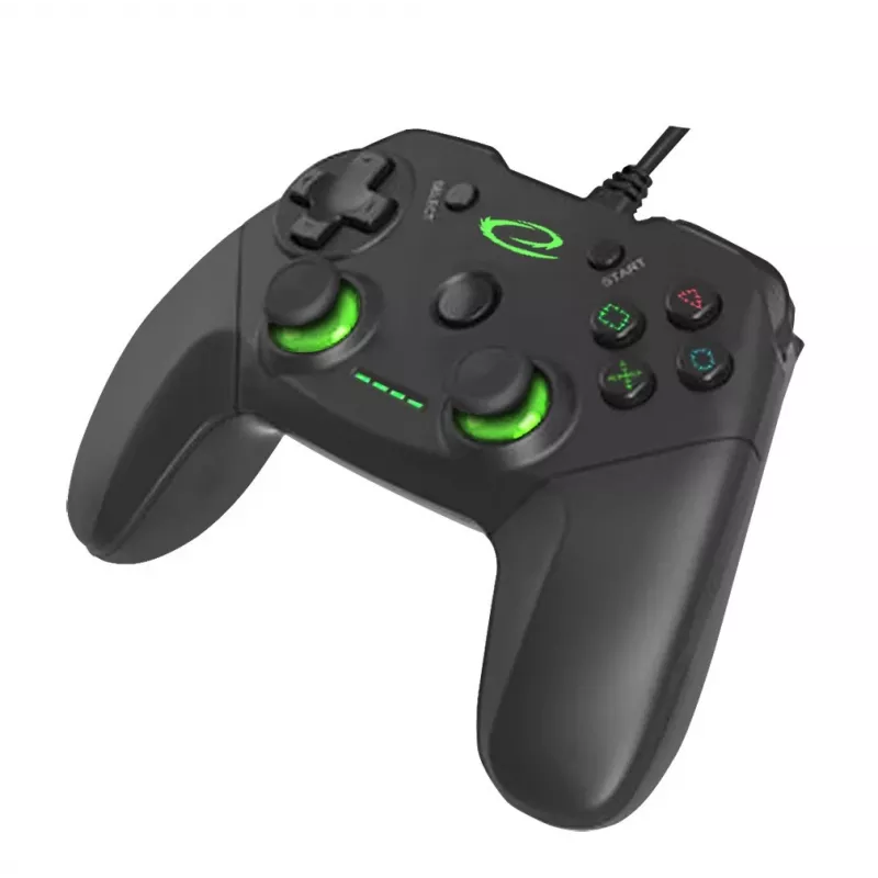 Esperanza EGG110K Vanquisher comando USB com fio para PC/PS3, com vibração, 12 botões, 2 manípulos analógicos, preto/verde