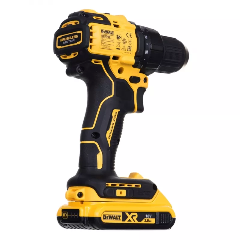 Berbequim aparafusador a bateria DCD708D2T, 18Volt amarelo/preto, 2x bateria Li-Ion 2,0 Ah, em caixa TSTAK