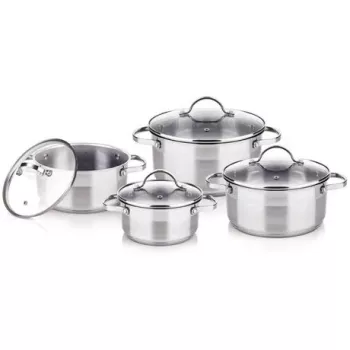 Conjunto de panelas LAMART LTSSSET8 – conjunto de cozinha em aço inoxidável, 4 peças, panelas 1,5 L / 2,1 L / 2,9 L, tampas de vidro