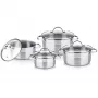 Conjunto de panelas LAMART LTSSSET8 – conjunto de cozinha em aço inoxidável, 4 peças, panelas 1,5 L / 2,1 L / 2,9 L, tampas de vidro
