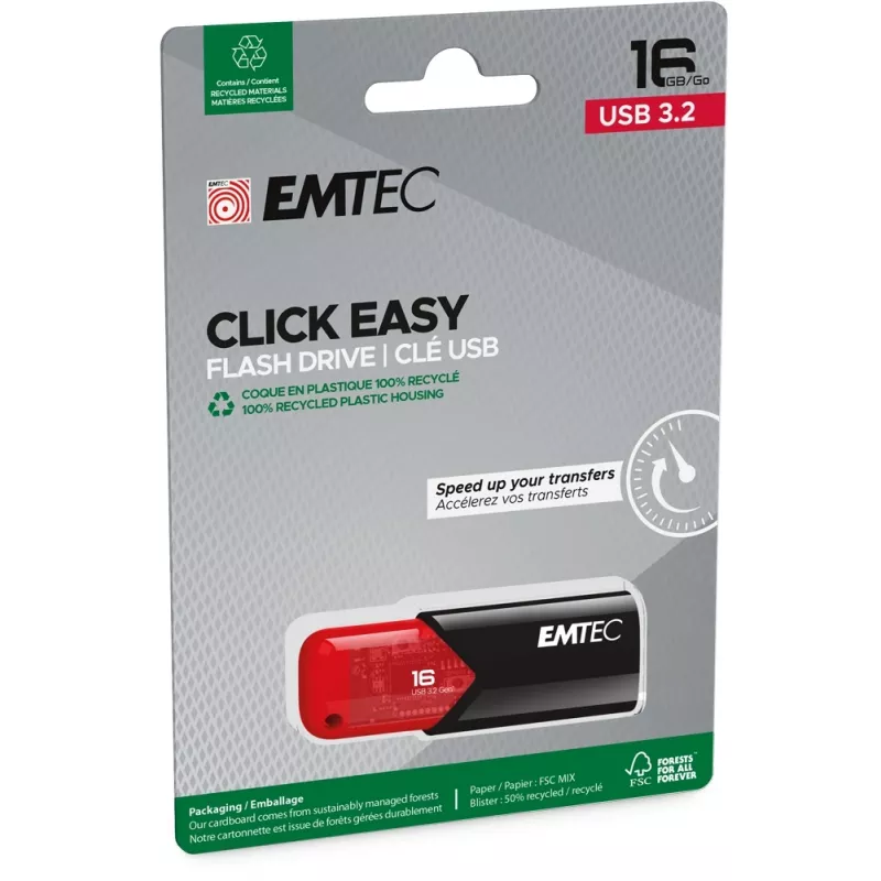 Pen USB Emtec 16 GB USB Type-A 3.2 Gen 2 preto vermelho