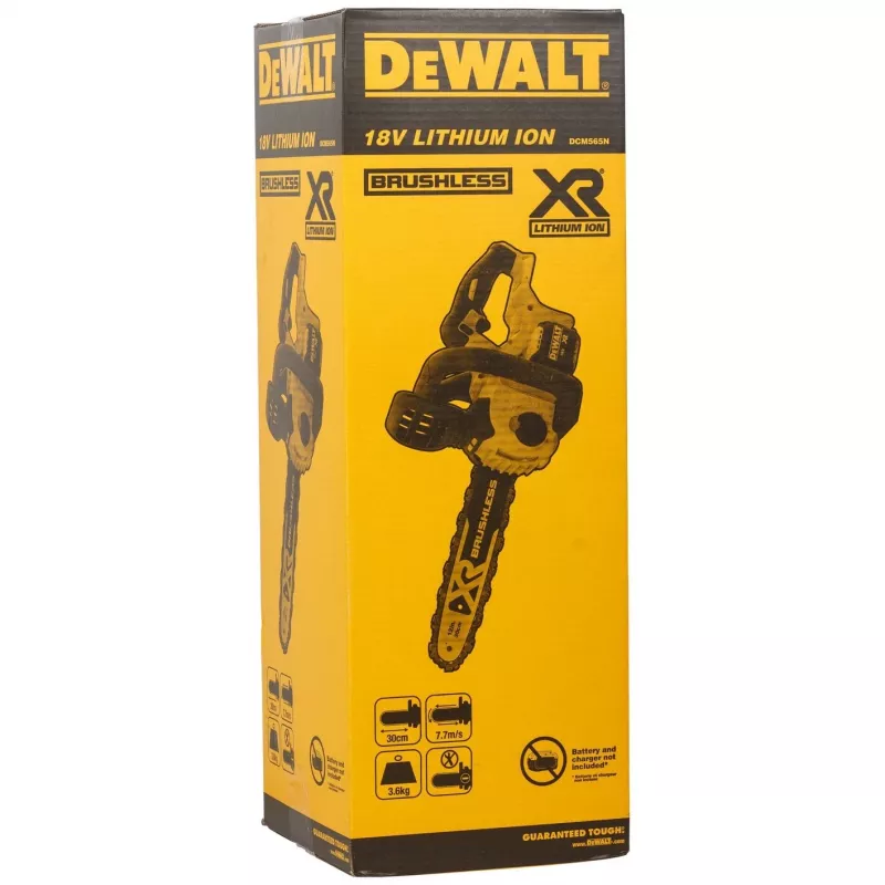 Motosserra DeWALT DCM565N-XJ — sem fios a bateria, lâmina 30 cm, capacidade da bateria 5 Ah, depósito de óleo 0,14 L