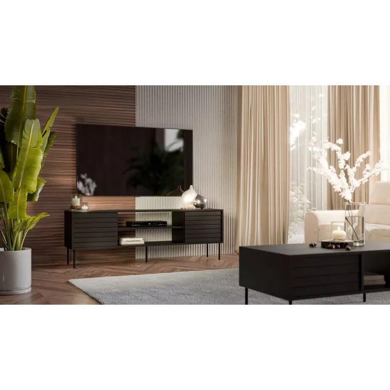 Móvel de TV cama meble CORTINA EF 180×40×60 cm, preto, tampo superior em aglomerado, estrutura preta