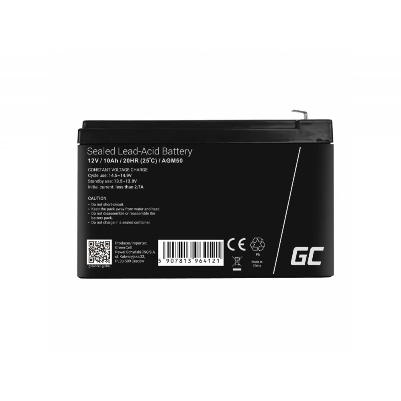 Bateria para UPS Green Cell AGM50 12 V 10 Ah VRLA AGM, 65×151×95 mm, 2,45 kg, preto