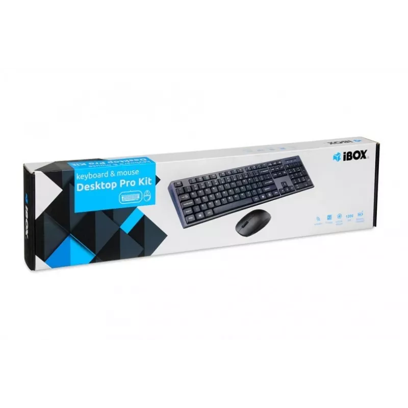IBOX Desktop Kit Pro conjunto de teclado e rato sem fios, QWERTY tamanho completo 104 teclas, 2,4 GHz, 1200 DPI, preto