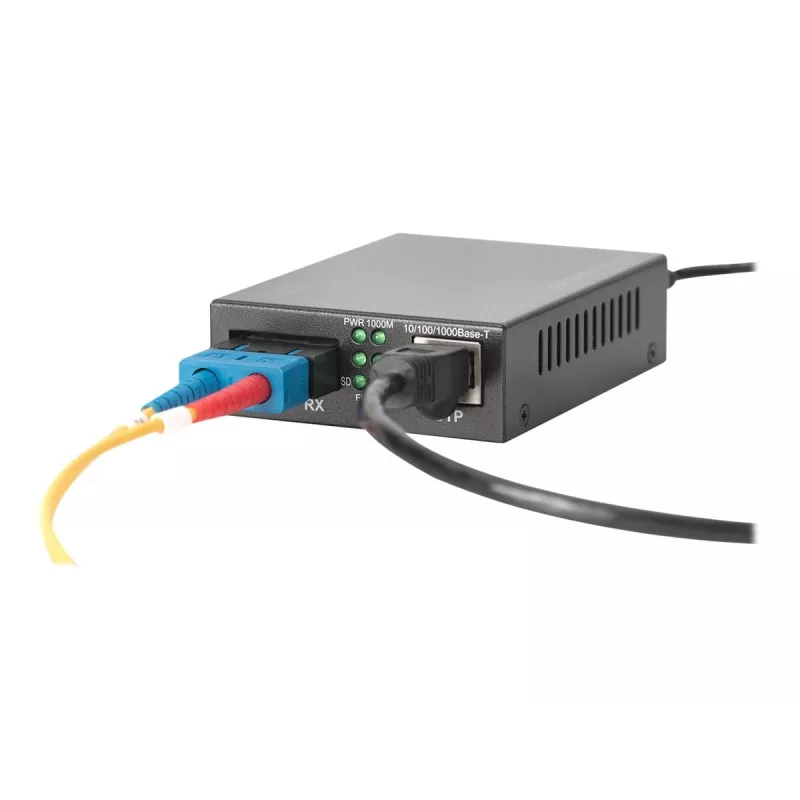 Conversor de mídia Gigabit PoE Digitus, RJ45 / SC, SM, PSE