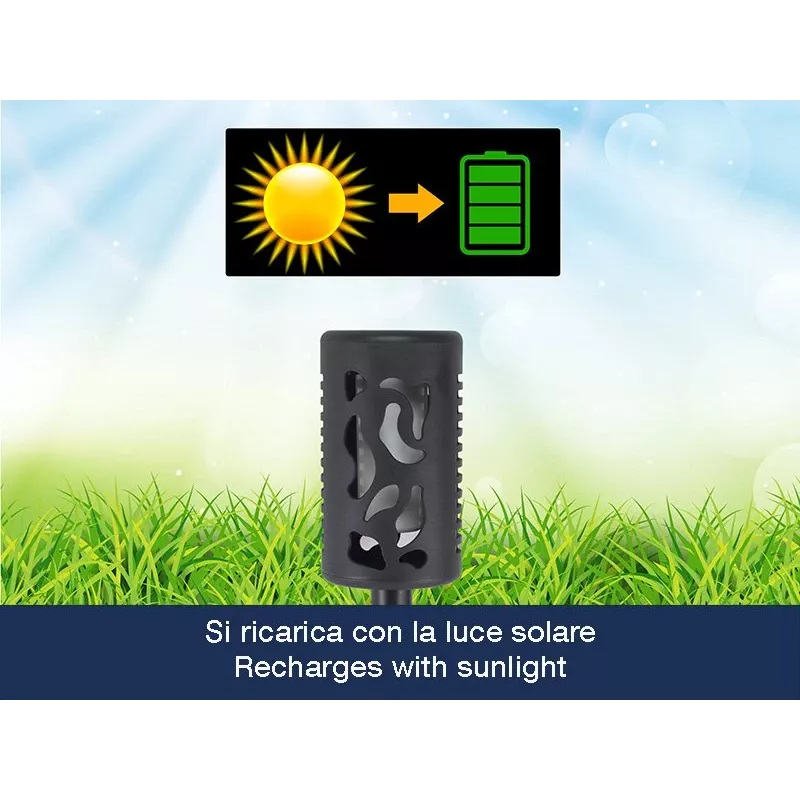 Beper P207ILO101 candeeiro solar de jardim com estaca, 12 LED efeito chama, IP44, preto