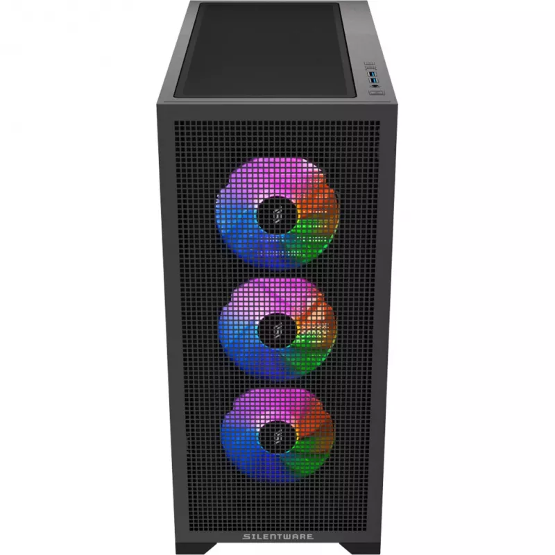 Caixa de PC Silentware Core 100 A-RGB preta — modelo CORE100Schwarz, iluminação A-RGB, formato Mid-Tower