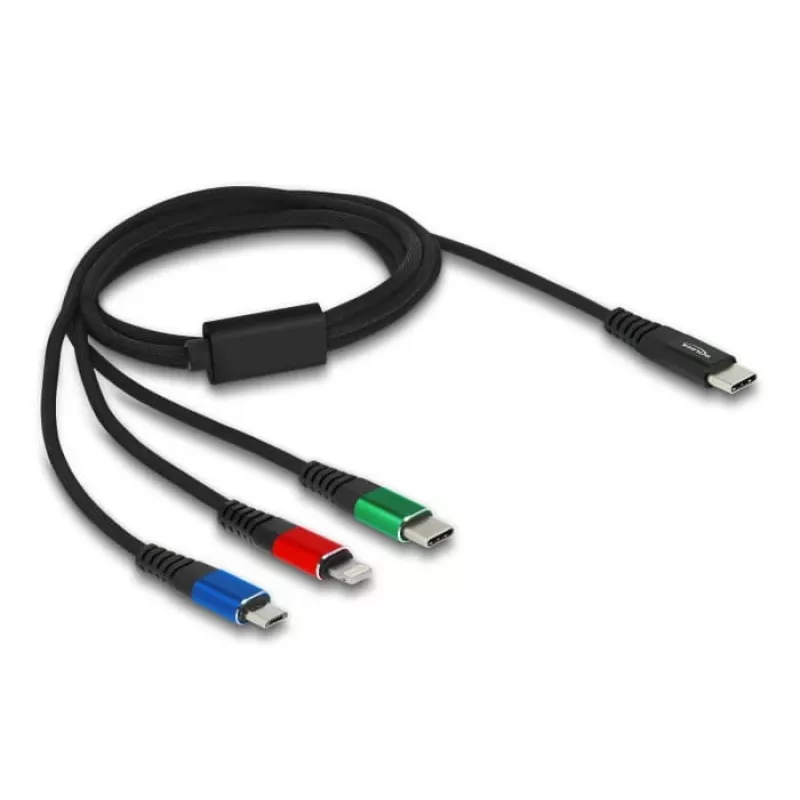 Cabo de Carregamento USB DeLOCK 3-em-1 USB Type-C para Lightning Micro-USB 1 m