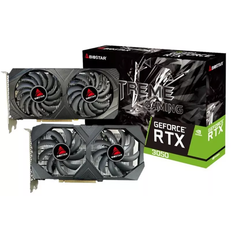 Placa gráfica BIOSTAR GeForce RTX 3050 6GB GDDR6 PCIe 4.0, 2304 núcleos CUDA, 96-Bit, 2 ventoinhas, 225×43 mm