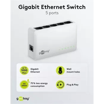 Switch de rede Gigabit Ethernet Goobay 5 portas (64563)