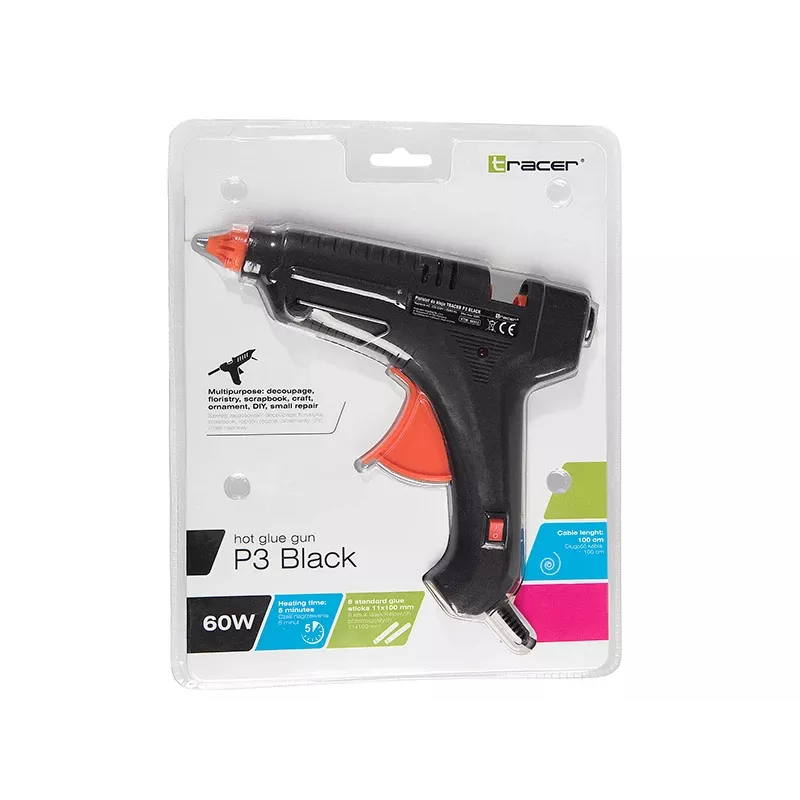 Pistola de cola quente TRACER 46512 P3 preta 100W