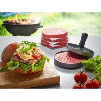 Prensa de hambúrgueres GEFU 89419, plástico, Ø 11,8 cm, altura 93 mm, cinzento/preto