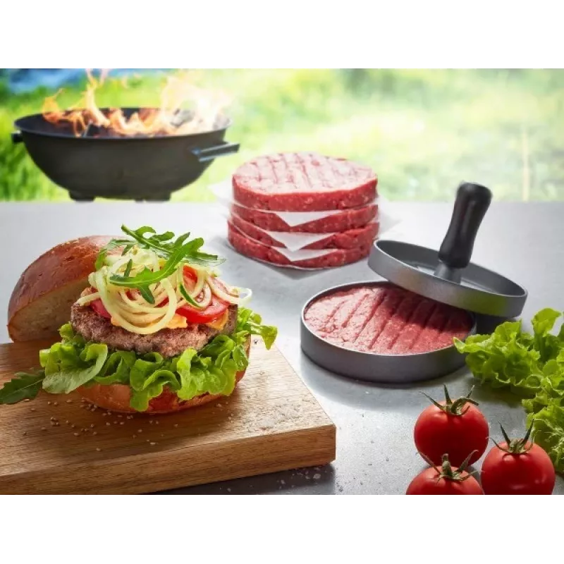 Prensa de hambúrgueres GEFU 89419, plástico, Ø 11,8 cm, altura 93 mm, cinzento/preto