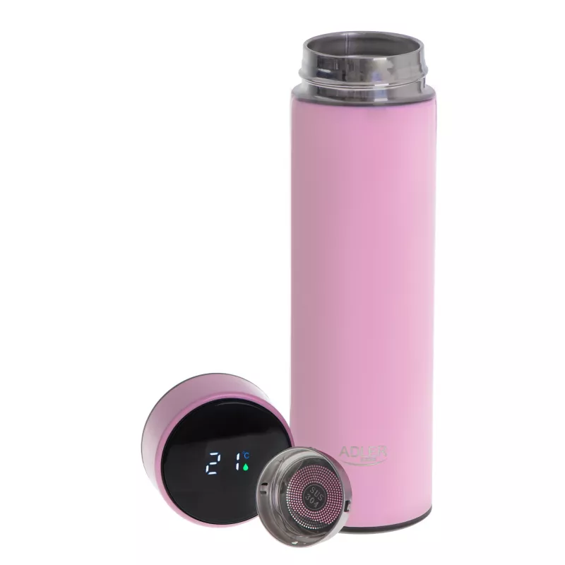 Garrafa térmica Adler AD 4506P aço inoxidável com capa de silicone, rosa, isolamento a vácuo