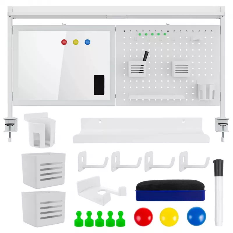 Divisória de secretária ergo office ER-301 W – proteção visual em aço com 1116 mm de largura com quadro magnético, branco, carga máx. 10 kg