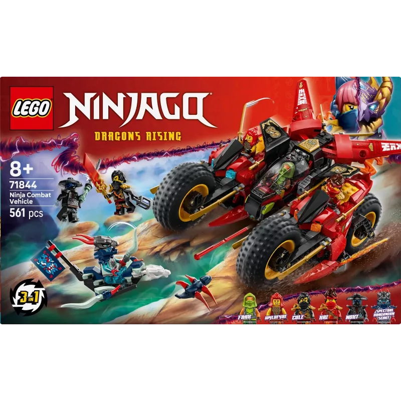 LEGO Veículo de combate Ninja Conjunto 71844 — NINJAGO, 561 peças, 6 minifiguras, peças móveis, 140×240×220 mm