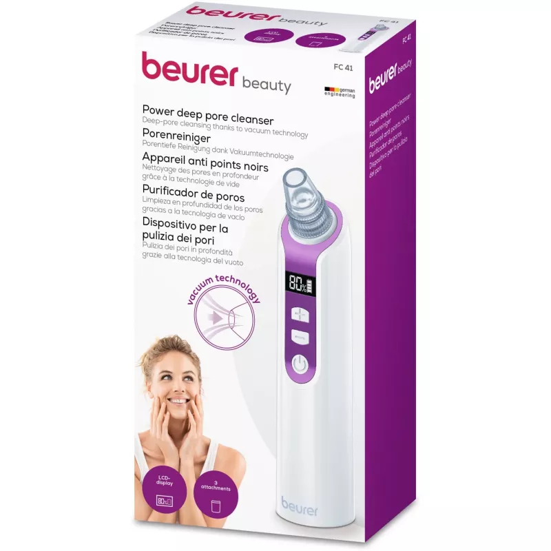 Aspirador de poros facial Beurer FC 41 — aspirador de poros prático, branco/lilás