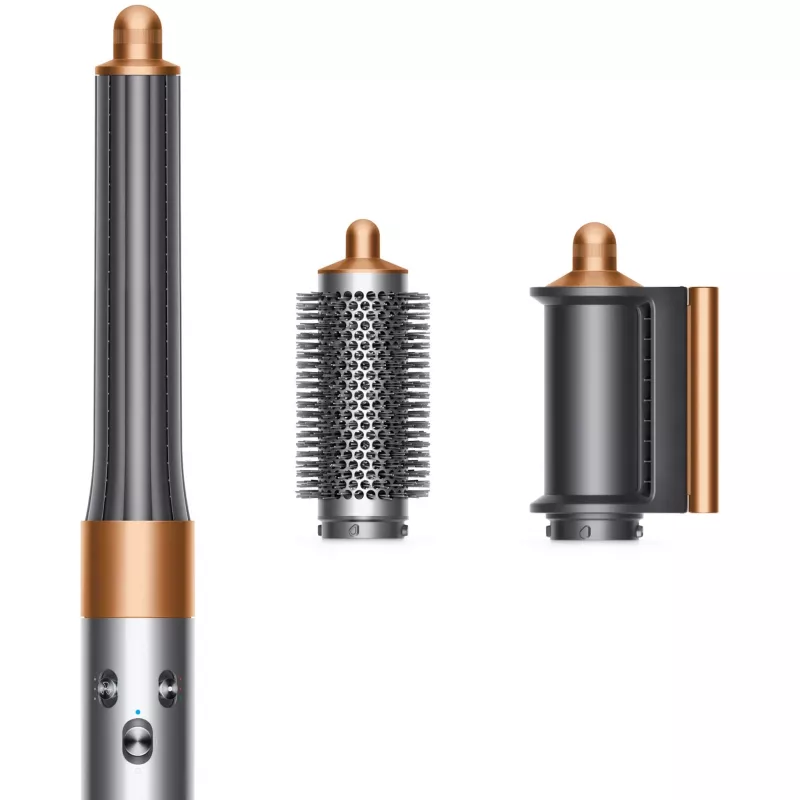 Multistyler Dyson Airwrap Origin Warm Copper Nickel — multistyler, 1300 W, 3 níveis de calor/velocidade, base 360°, cabo de 2,675 m