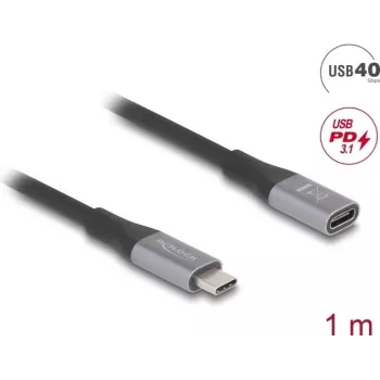 Delock - Cabo de extensão USB - 24 Pin USB-C (M) para 24 Pin USB-C (F) - USB 2.0 / USB 3.2 / USB4 / Thunderbolt 3 5 A - 1,0 m - preto, cinzento (81201)