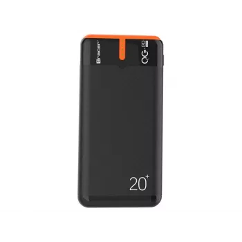 Carregador portátil TRACER EnerGen 20000 mAh, Power Delivery 20W, entrada USB-C, 2 saídas USB-A, suporte para 3 dispositivos, laranja