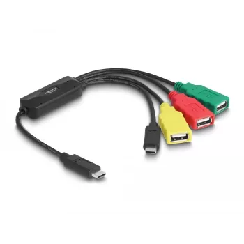 Hub de cabo USB 2.0 DeLOCK 4 portas USB Type-C para 3 x conector fêmea USB-A + 1 x macho USB-C