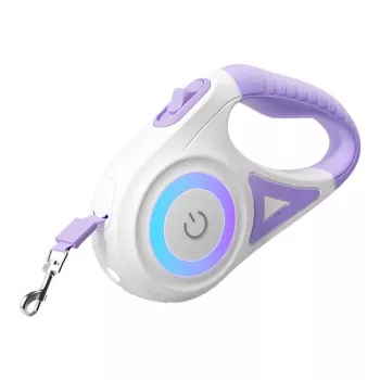 Trela automática para cão Rojeco Dog Automatic Leash LED 5 m — lilás, retrátil com luz LED