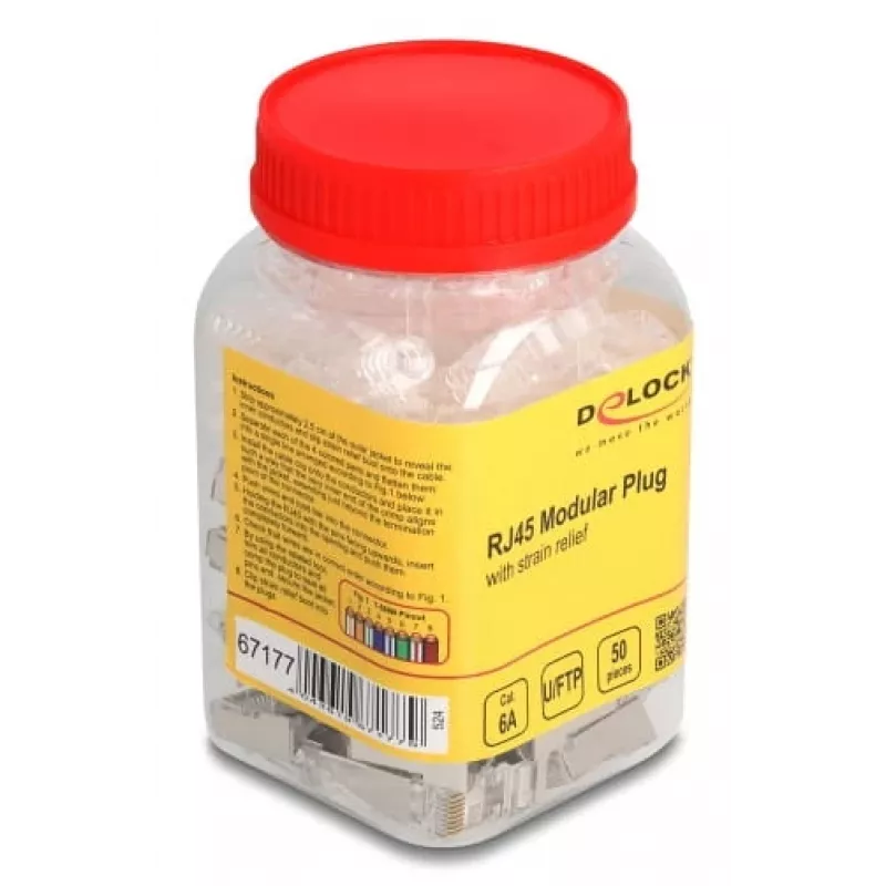 Conector macho RJ45 DeLOCK 67177 prateado transparente 50 unid.