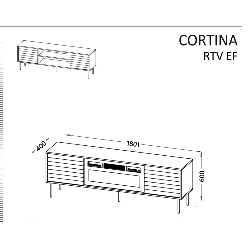 Móvel de TV cama meble CORTINA EF 180×40×60 cm, preto, tampo superior em aglomerado, estrutura preta