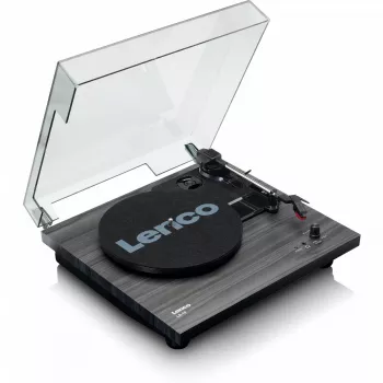Gira-discos áudio com transmissão por correia Lenco LS-10 preto com altifalantes integrados, 33/45 rpm, saída RCA, entrada para auscultadores