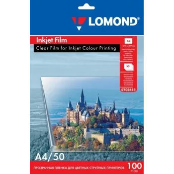 Película PET Lomond para impressoras a jato de tinta transparente A4, 50 folhas