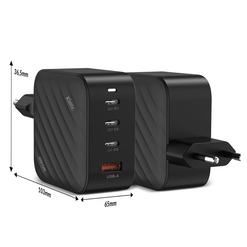 Carregador Xblitz XC3 USB-C PD 100W GaN3 — fonte de alimentação, carregamento rápido PD