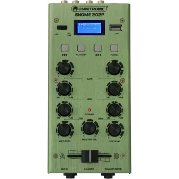 Mini-misturadora Omnitronic GNOME-202P — misturadora de áudio compacta de 2 canais, verde