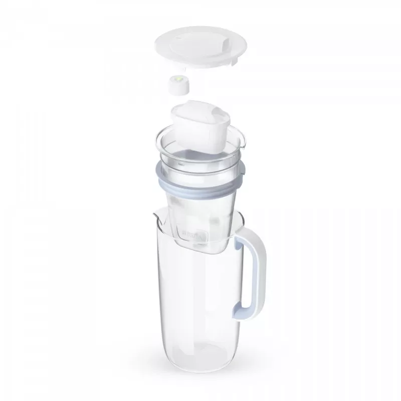 BRITA Glass 1050452 jarro filtrante com 1 filtro MAXTRA PRO Pure Performance, 2,5 l (1,5 l de água filtrada), azul/branco