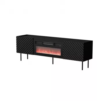 Móvel de TV Cama Meble LUCCA 180x40x59 cm, tampo e moldura pretos, aglomerado, com lareira preta incluída