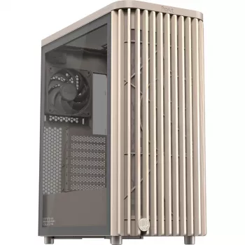 Caixa de PC ASUS PROART PA401 WOOD TG PWM BEIGE — ATX, 503×225×412 mm, 2×3,5 polegadas/2×2,5 polegadas, GPU até 315 mm