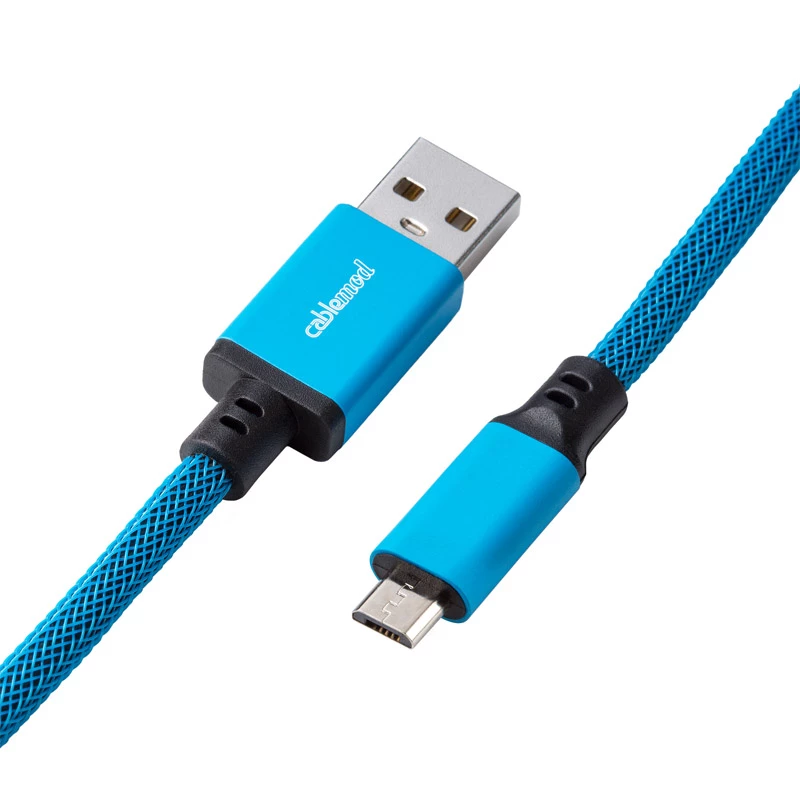CableMod Classic cabo em espiral para teclado CM-CKCA-MLB-KLB150KLB-R, Micro USB para USB-A, 150 cm, azul (Spectrum Blue)
