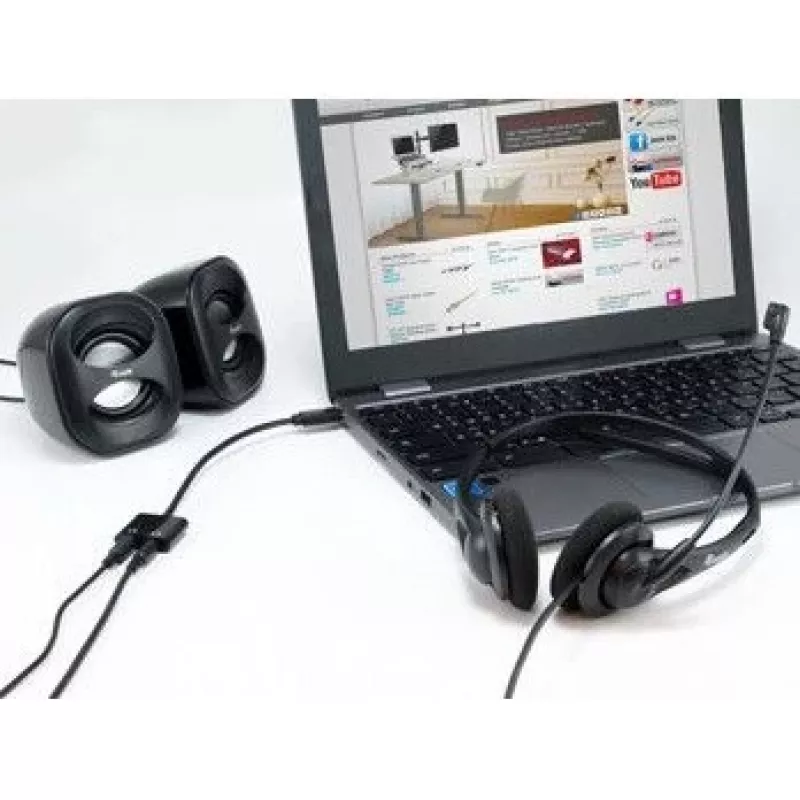 Adaptador DAC de áudio USB-C para duplo 3,5 mm Equip, USB C, ficha, 2 x 3,5 mm, conector fêmea, 0,15 m, preto