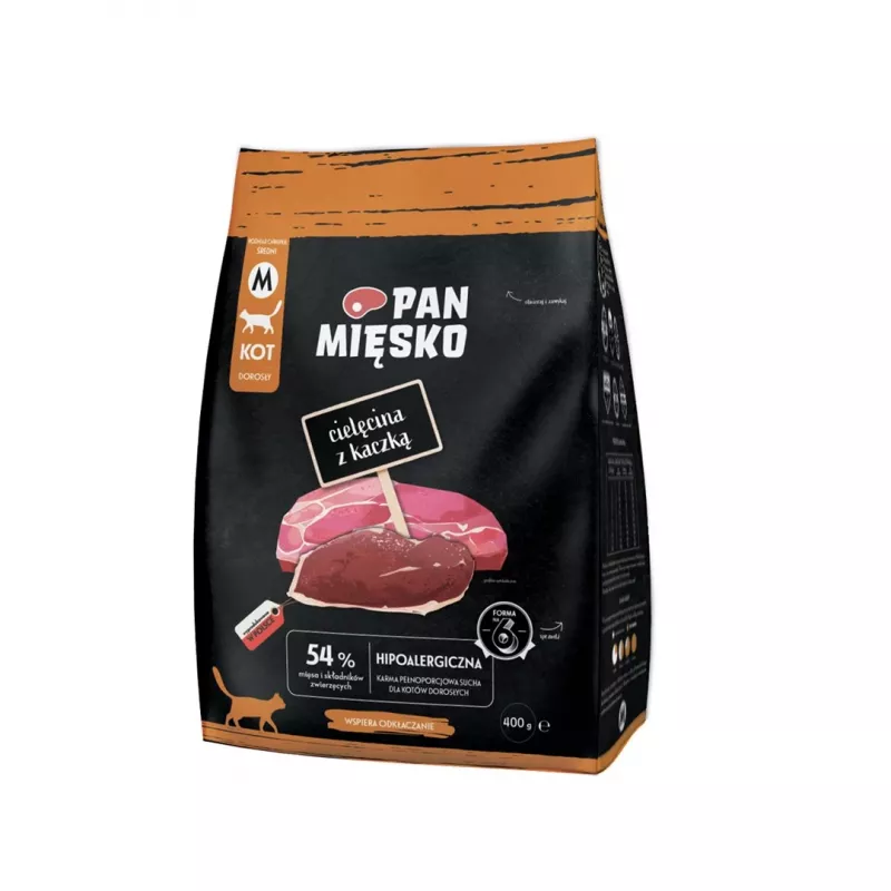 Pan Mięsko alimento seco para gatos com vitela e pato, 400 g