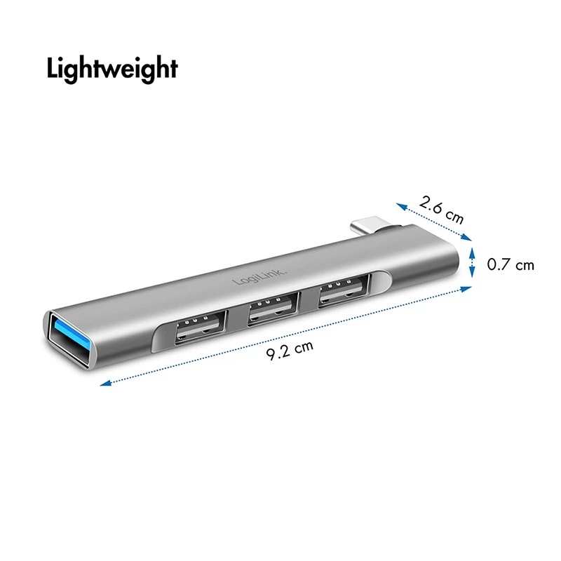 Hub USB 3.2 Gen1 LogiLink 4 portas USB-C 1x USB3.0 AF 3x USB2.0 AF UA0437
