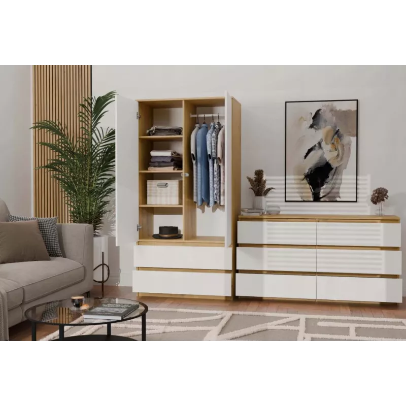 Cómoda 6 gavetas 120 cm Top E Shop Malwa — Artisan Oak / branco, aglomerado