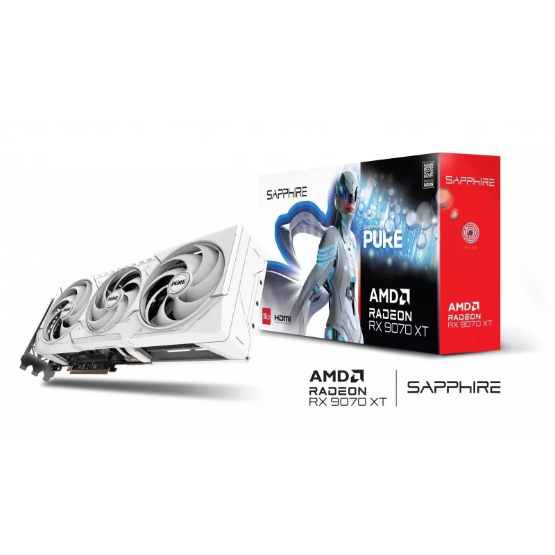 Placa gráfica Sapphire Radeon RX 9070 XT — 16 GB GDDR6, PCIe 5.0, 256 bits, 320 mm, 3 slots, branco